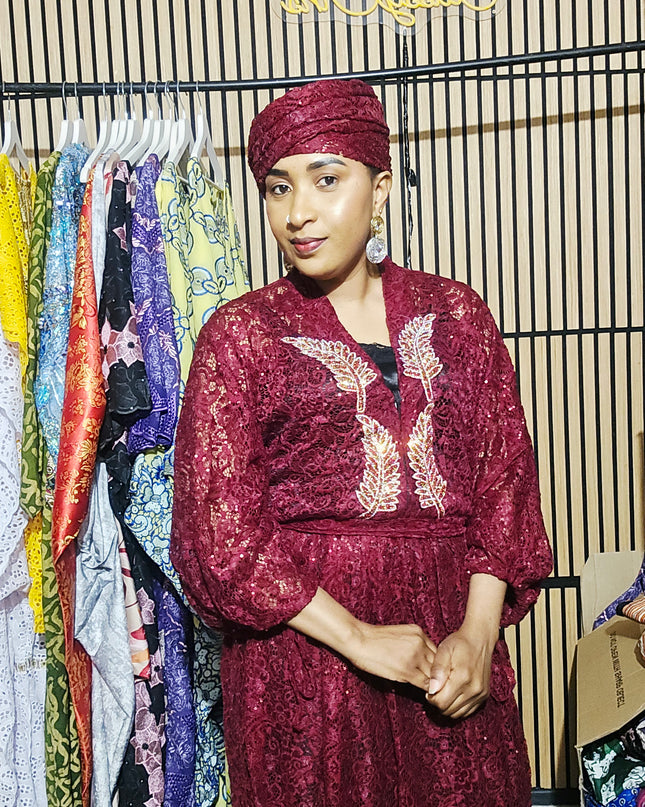 Robe dentelle pailletée - bordeaux