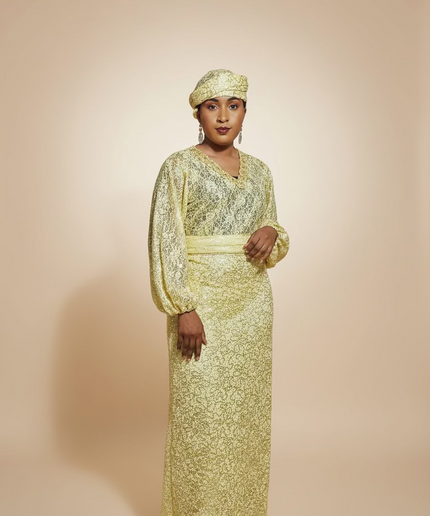Ensemble anango dentelle pailletée - Jaune