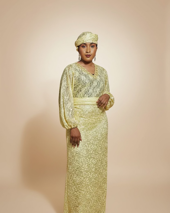 Ensemble anango dentelle pailletée - Jaune