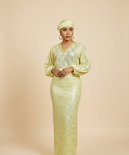 Ensemble anango dentelle pailletée - Jaune