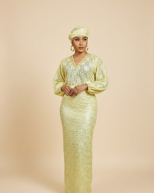 Ensemble anango dentelle pailletée - Jaune