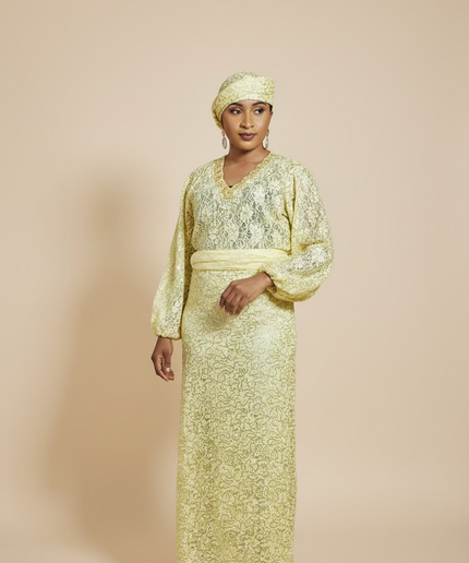 Ensemble anango dentelle pailletée - Jaune