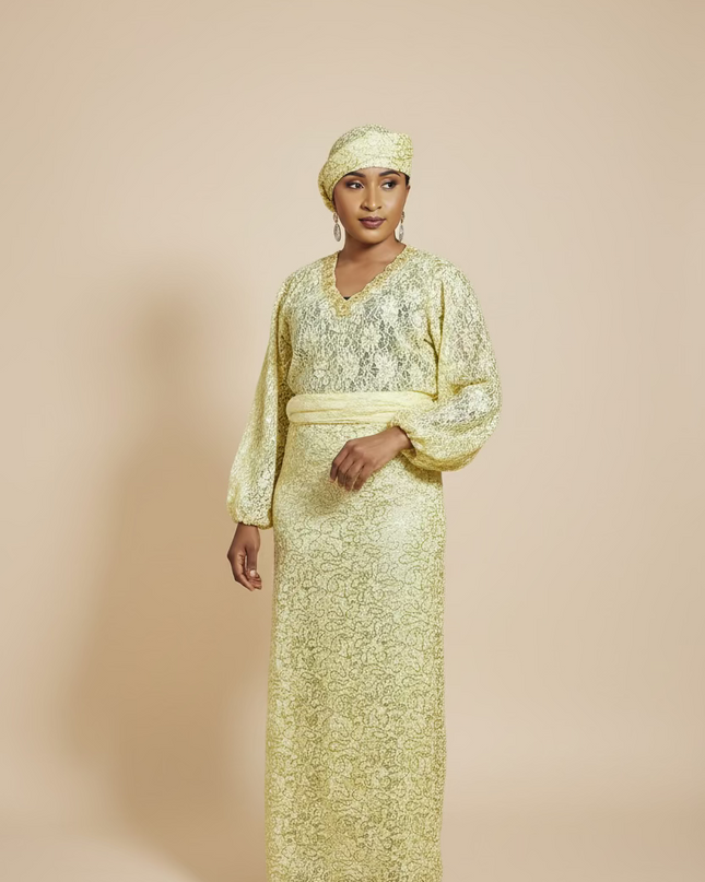 Ensemble anango dentelle pailletée - Jaune