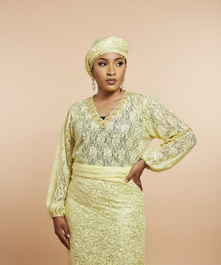 Ensemble anango dentelle pailletée - Jaune