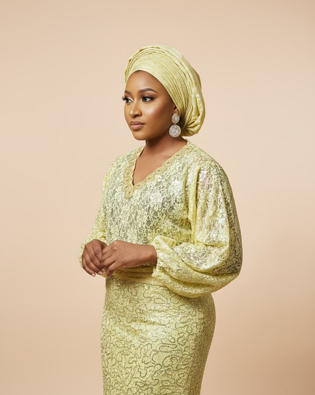 Ensemble anango dentelle pailletée - Jaune