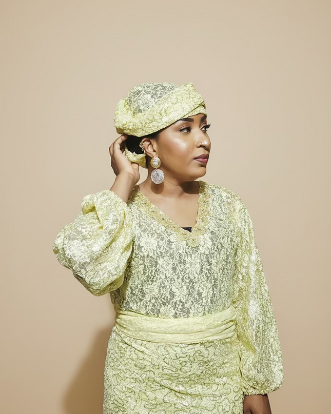 Ensemble anango dentelle pailletée - Jaune