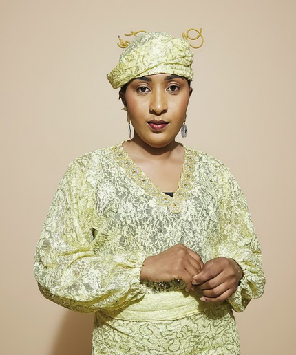 Ensemble anango dentelle pailletée - Jaune