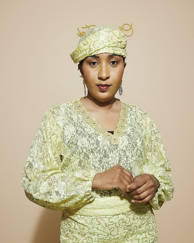 Ensemble anango dentelle pailletée - Jaune