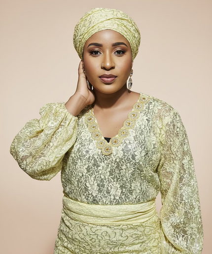 Ensemble anango dentelle pailletée - Jaune