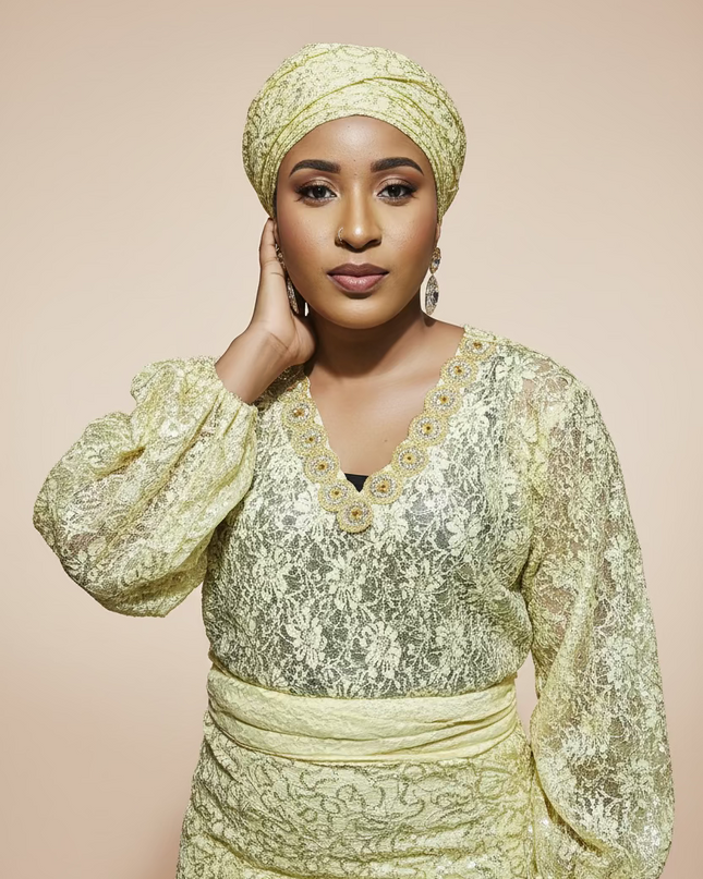 Ensemble anango dentelle pailletée - Jaune