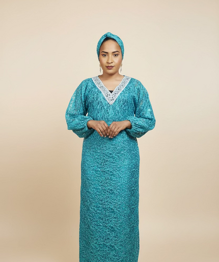 Ensemble anango dentelle pailletée - Bleu