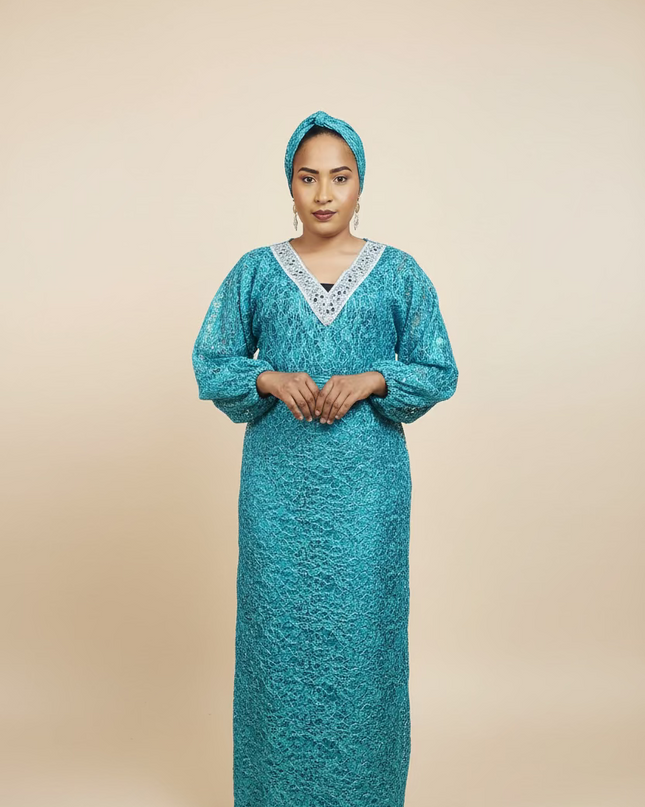 Ensemble anango dentelle pailletée - Bleu