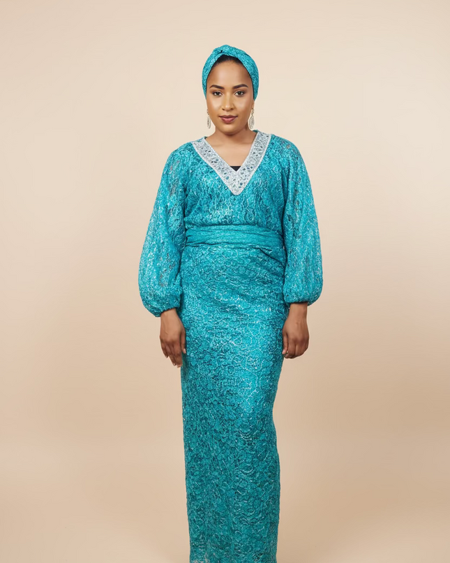Ensemble anango dentelle pailletée - Bleu