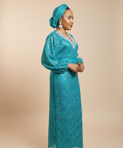Ensemble anango dentelle pailletée - Bleu