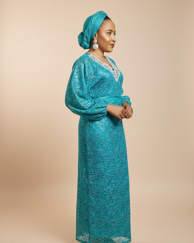 Ensemble anango dentelle pailletée - Bleu
