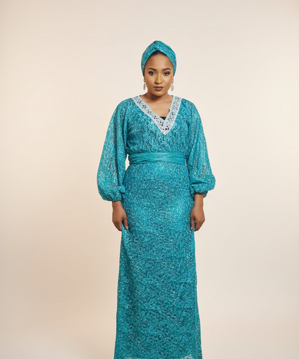 Ensemble anango dentelle pailletée - Bleu