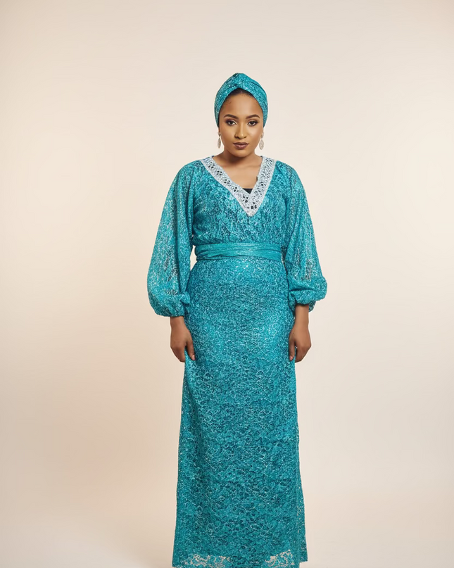 Ensemble anango dentelle pailletée - Bleu