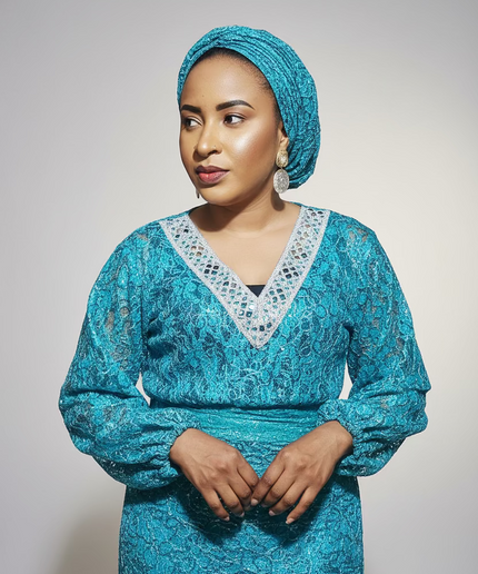 Ensemble anango dentelle pailletée - Bleu