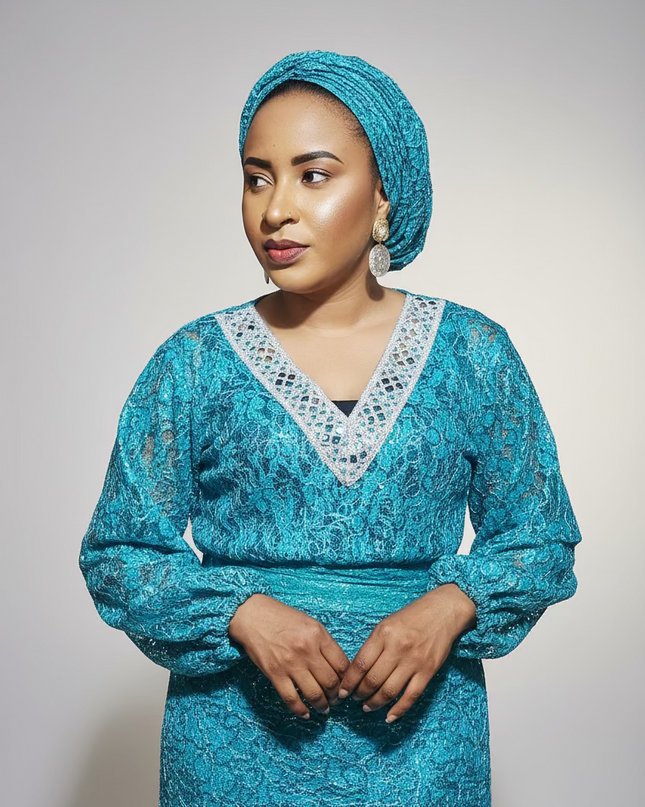 Ensemble anango dentelle pailletée - Bleu