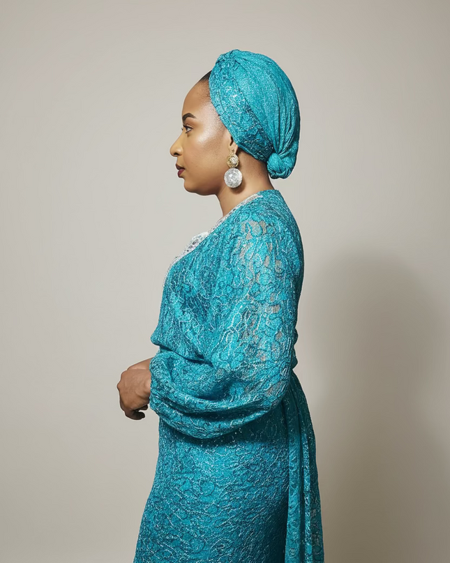 Ensemble anango dentelle pailletée - Bleu