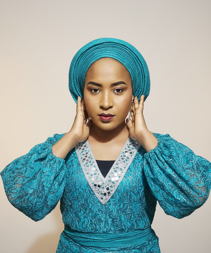Ensemble anango dentelle pailletée - Bleu
