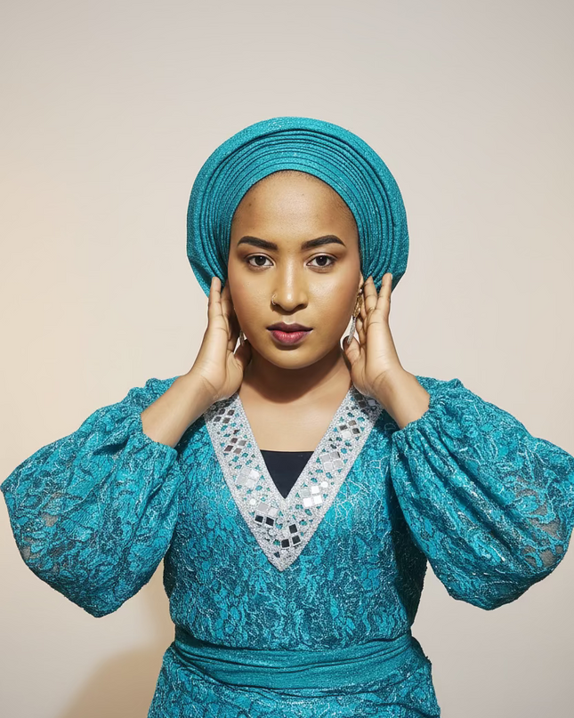 Ensemble anango dentelle pailletée - Bleu