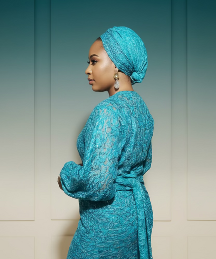 Ensemble anango dentelle pailletée - Bleu