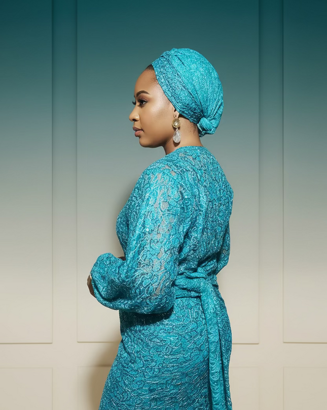 Ensemble anango dentelle pailletée - Bleu