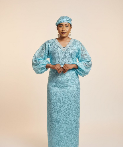 Ensemble anango dentelle pailletée - Turquoise