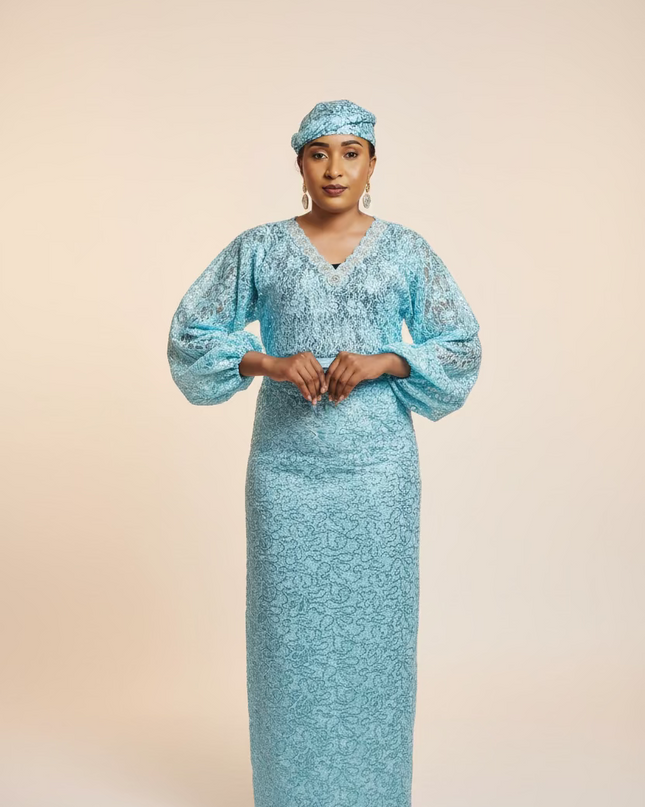 Ensemble anango dentelle pailletée - Turquoise