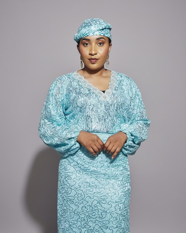 Ensemble anango dentelle pailletée - Turquoise