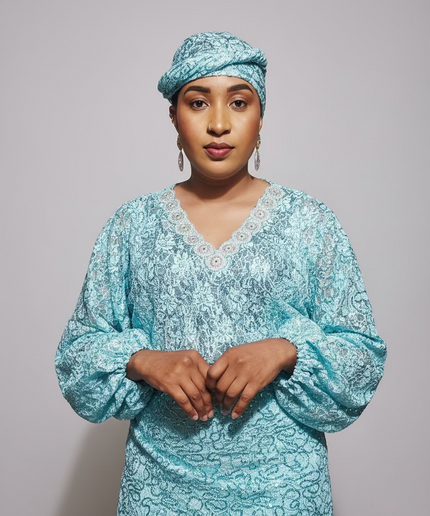 Ensemble anango dentelle pailletée - Turquoise