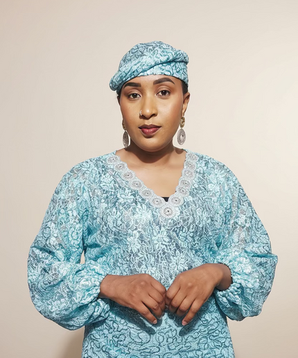 Ensemble anango dentelle pailletée - Turquoise