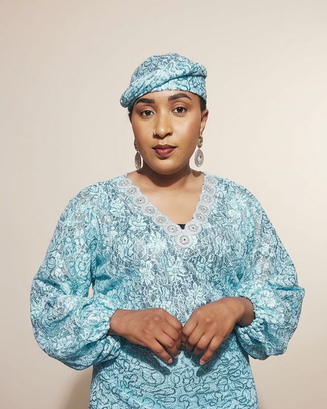 Ensemble anango dentelle pailletée - Turquoise