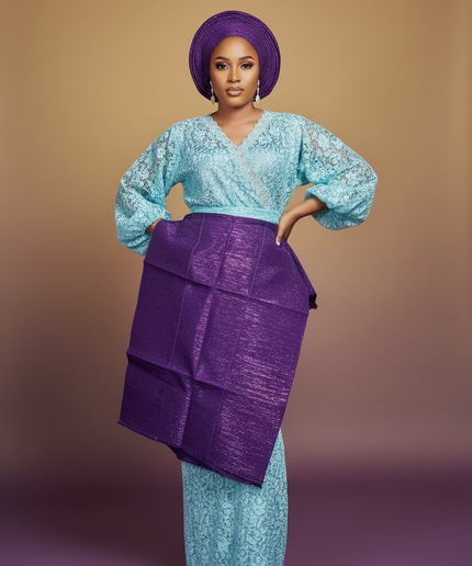 Foulard nigérian prénoué Aso Oké -  Violet