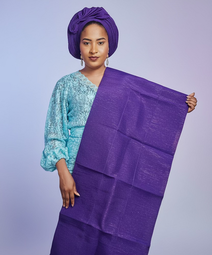 Foulard nigérian prénoué Aso Oké -  Violet