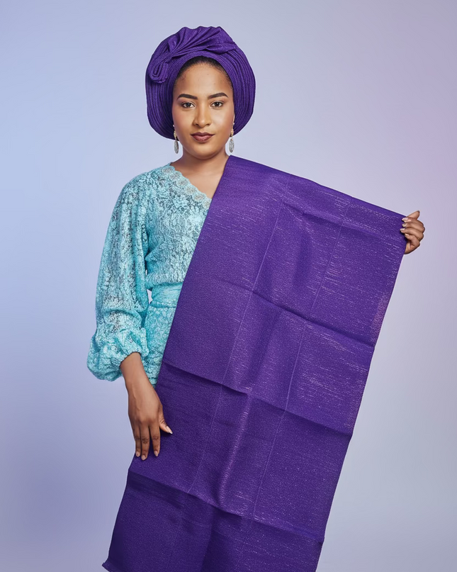 Foulard nigérian prénoué Aso Oké -  Violet