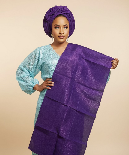 Foulard nigérian prénoué Aso Oké -  Violet