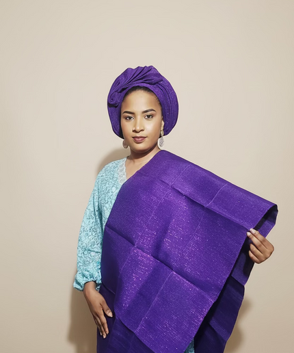Foulard nigérian prénoué Aso Oké -  Violet