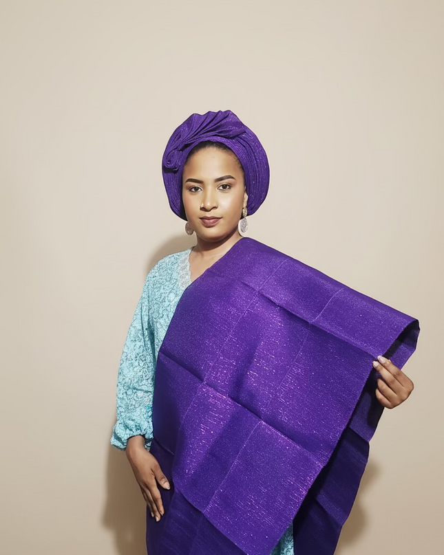 Foulard nigérian prénoué Aso Oké -  Violet
