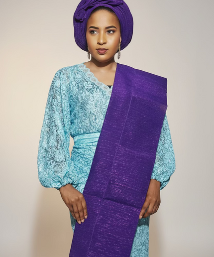 Foulard nigérian prénoué Aso Oké -  Violet