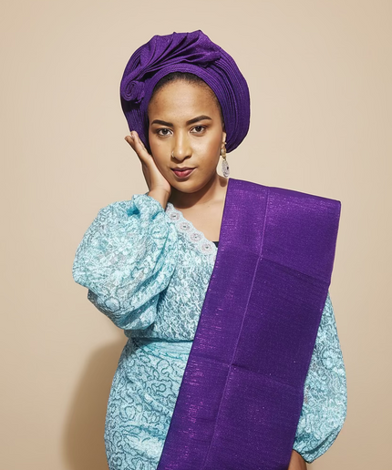 Foulard nigérian prénoué Aso Oké -  Violet