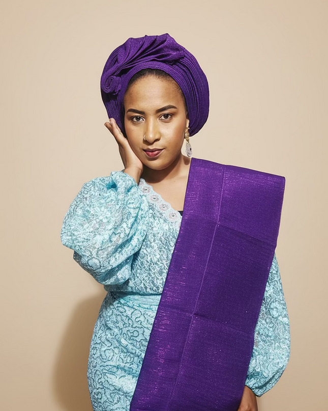 Foulard nigérian prénoué Aso Oké -  Violet