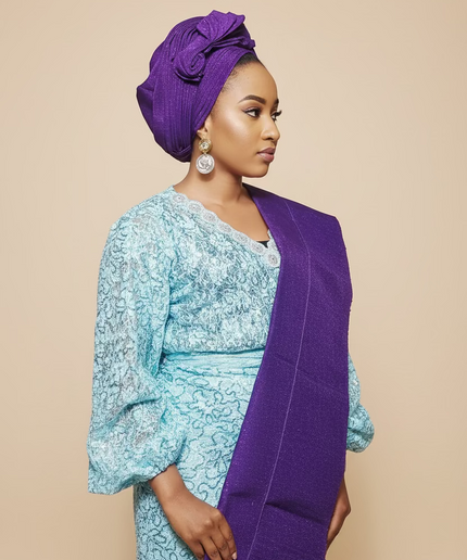 Foulard nigérian prénoué Aso Oké -  Violet