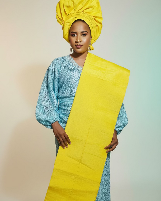 Foulard nigérian prénoué Aso Oké - Jaune