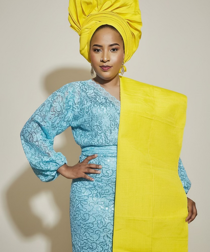 Foulard nigérian prénoué Aso Oké - Jaune