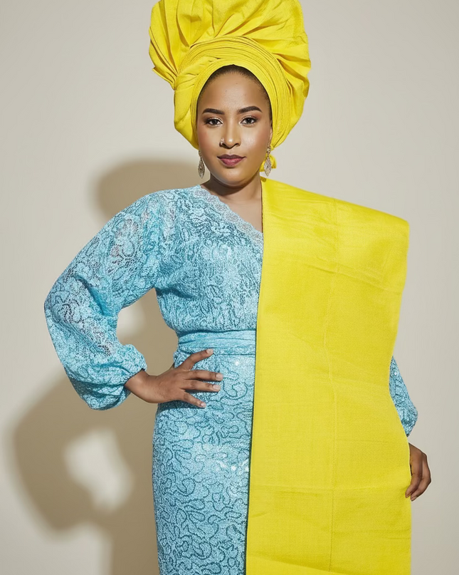 Foulard nigérian prénoué Aso Oké - Jaune