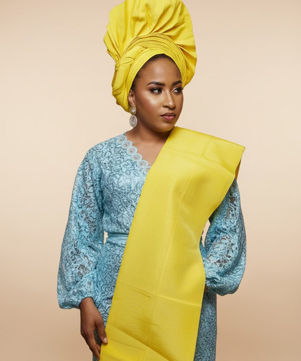 Foulard nigérian prénoué Aso Oké - Jaune