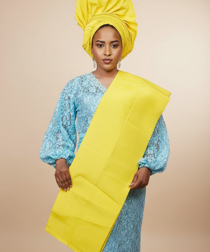 Foulard nigérian prénoué Aso Oké - Jaune