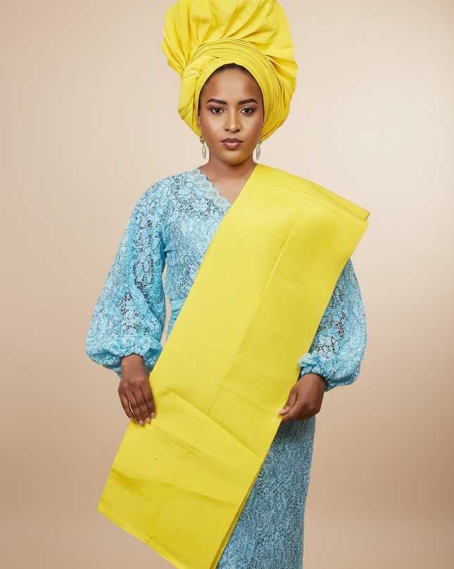 Foulard nigérian prénoué Aso Oké - Jaune